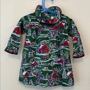 Green Holiday Print Dress